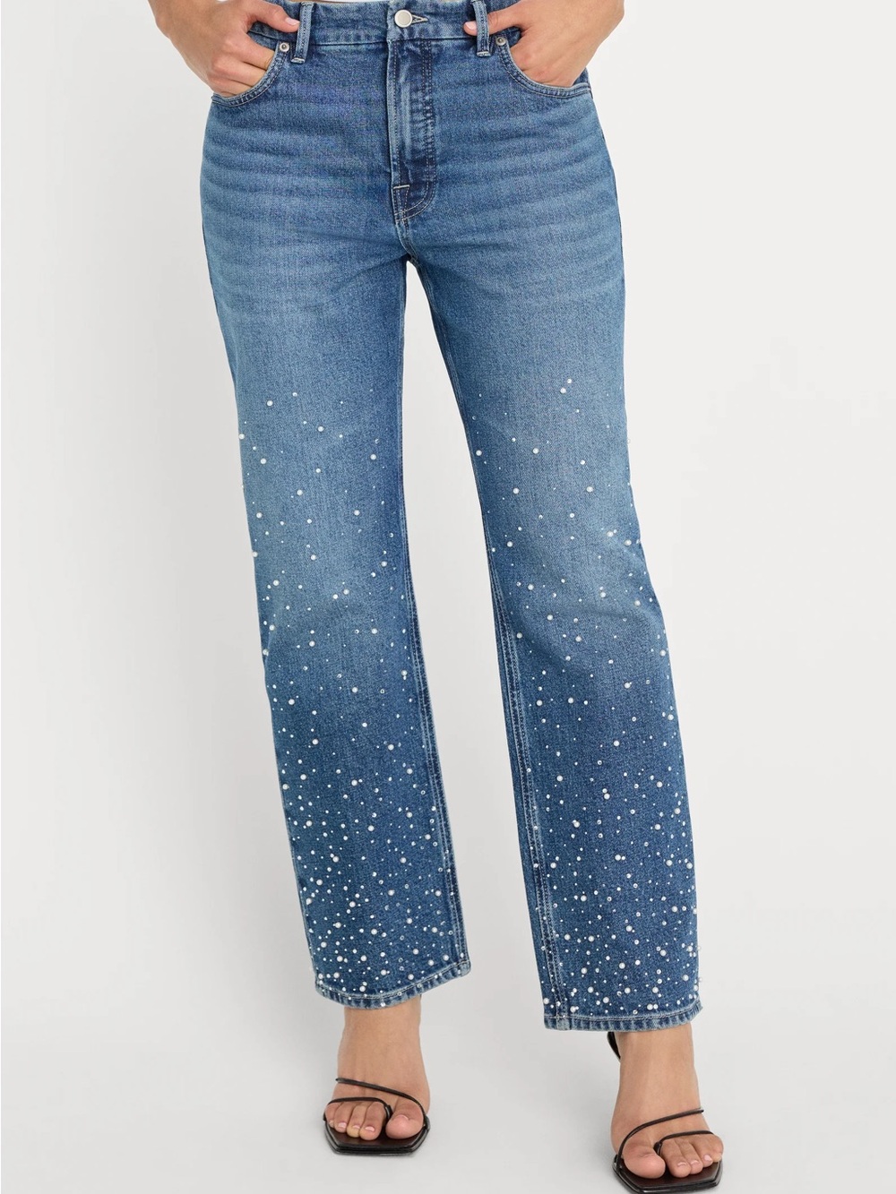 NWT GOOD AMERICAN GOOD ICON STRAIGHT ANKLE PEARL JEANS sz 8